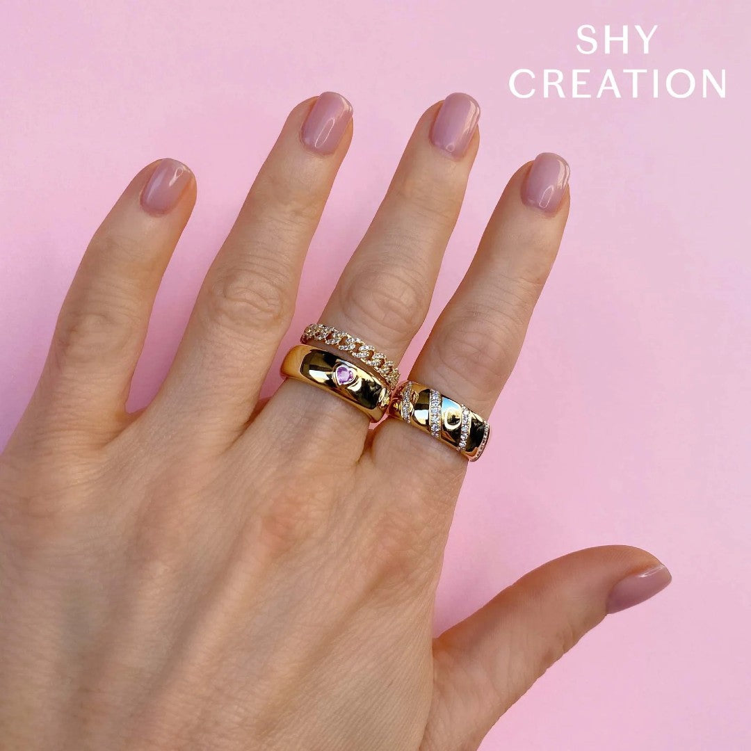 Shy Creation Pink Sapphire Heart Bezel Ring