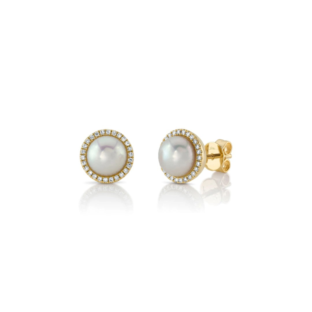 Shy Creation Round Cultured Pearl Stud Earrings
