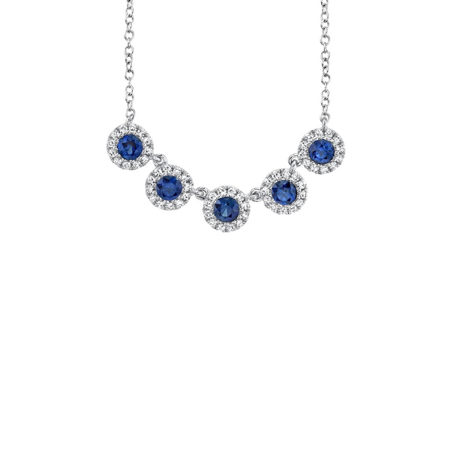 Shy Creation Sapphire and Diamond Halos Necklace