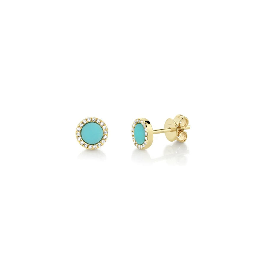 Shy Creation Turquoise & Diamond Round Studs