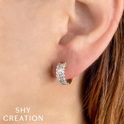 Shy Creation Baguette Diamond Huggie Earrings