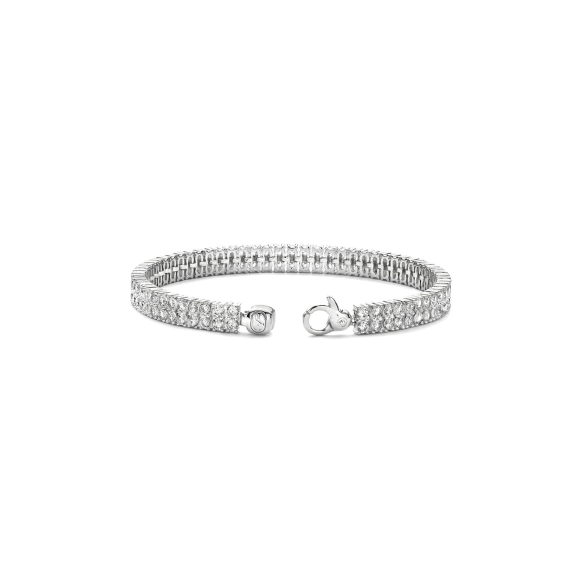 Close-up of Ti Sento silver double row tennis bracelet, pavé zirconia detail