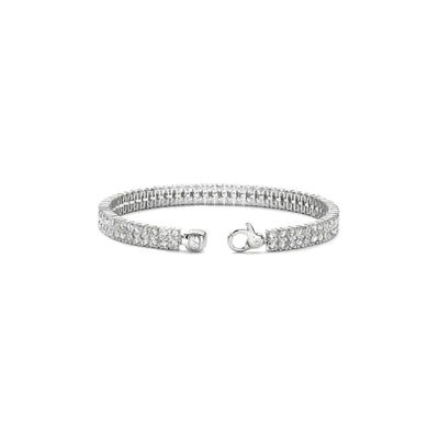 Close-up of Ti Sento silver double row tennis bracelet, pavé zirconia detail