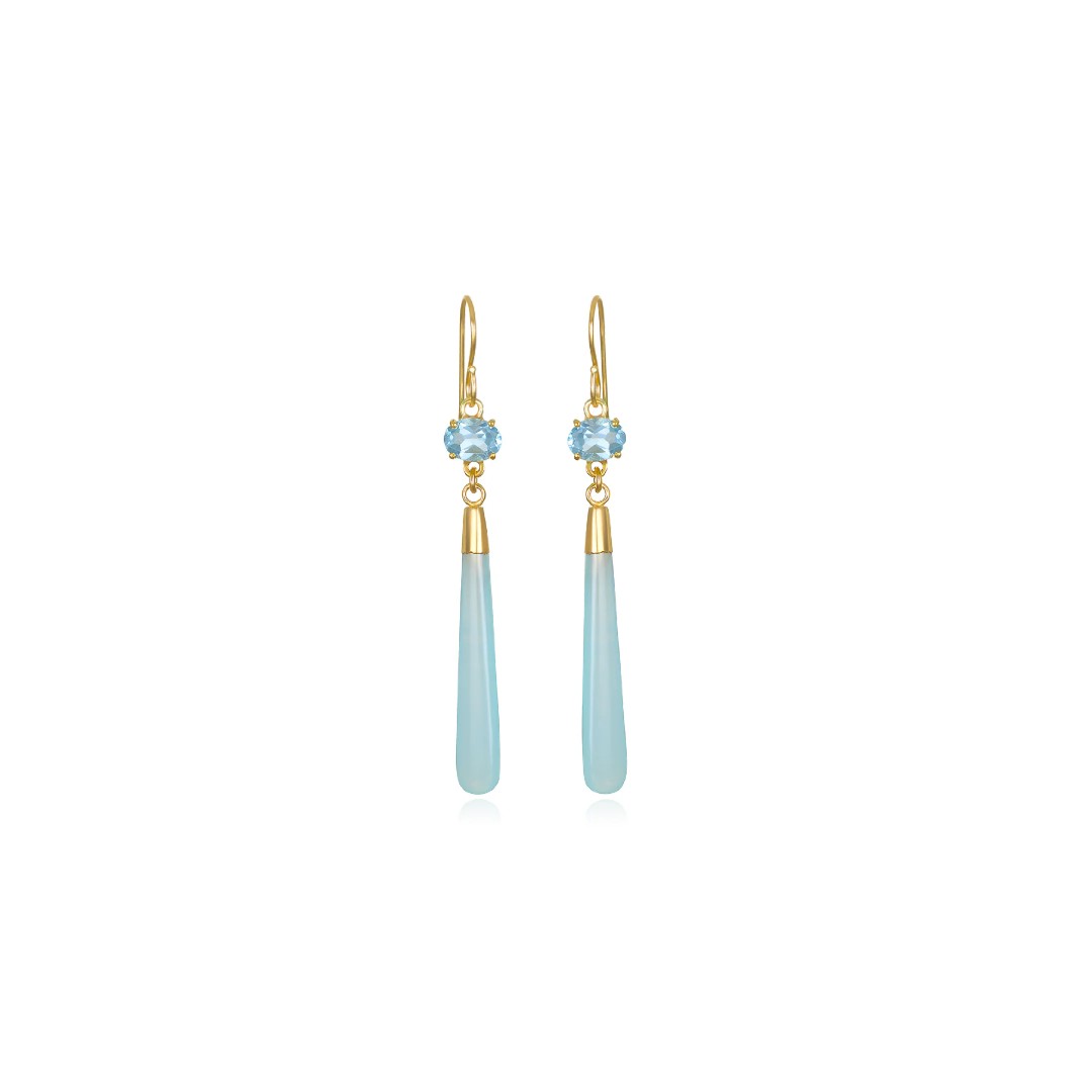 Sky Blue Topaz & Aqua Chalcedony Drop Earrings