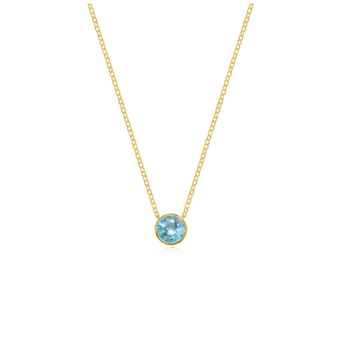 Sky Blue Topaz Bezel Solitaire Necklace