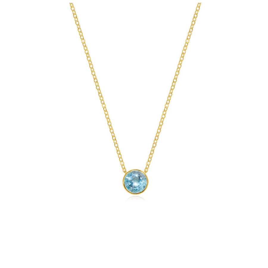 Sky Blue Topaz Bezel Solitaire Necklace