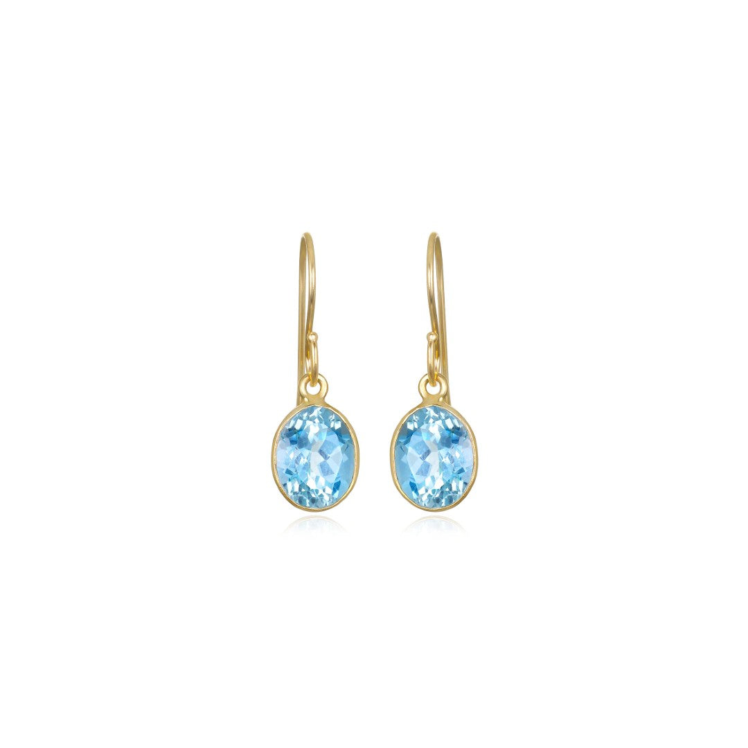 Sky Blue Topaz Bezeled Oval Drop Earrings