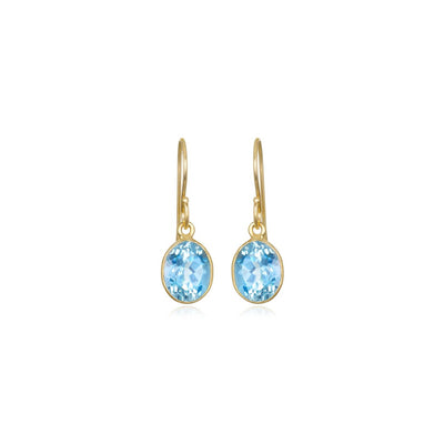 Sky Blue Topaz Bezeled Oval Drop Earrings