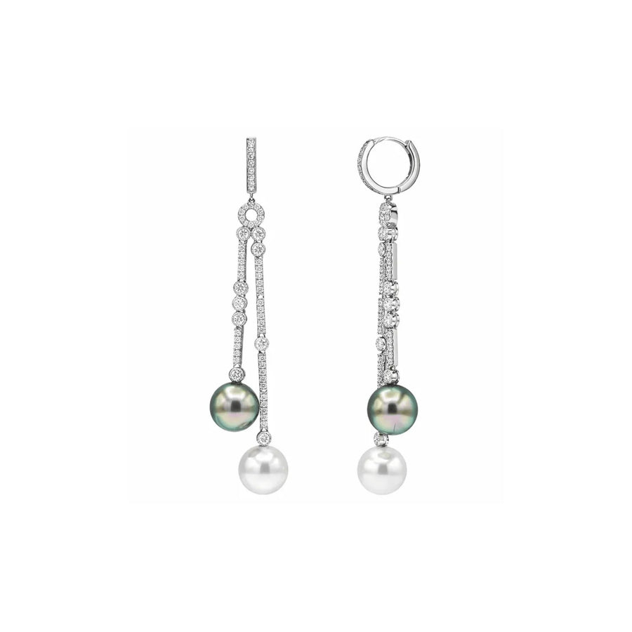 South Sea & Tahitian Pearl Drop Earrings with Diamonds