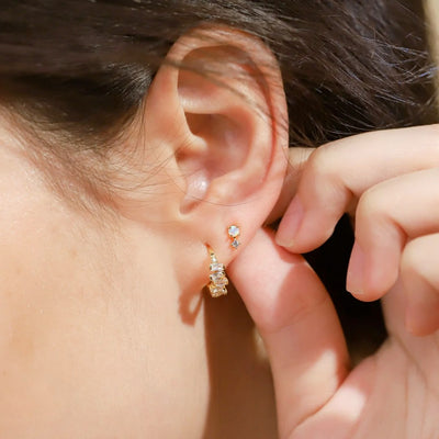 Stacked Lavender Baguette Huggies