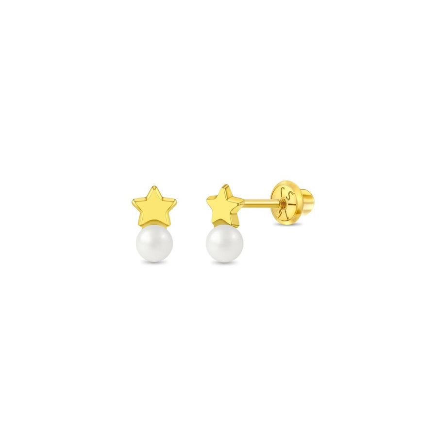 Star with Pearl Little Girl's Earrings