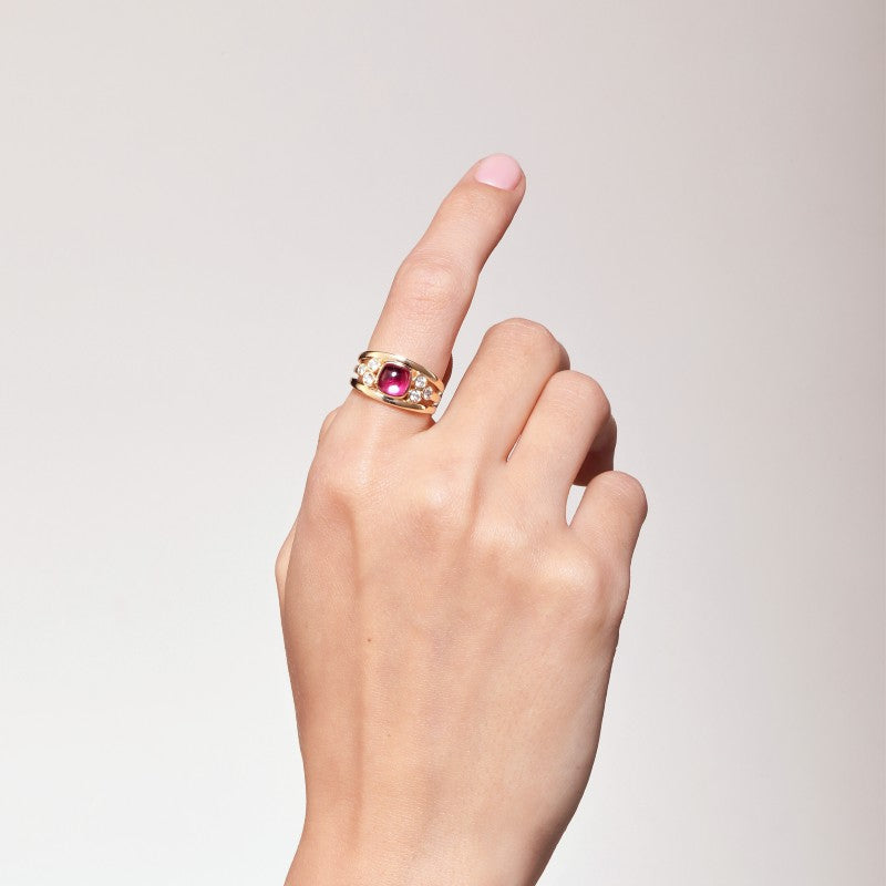 Syna Rubellite Sugarloaf Cabochon Mogul Ring