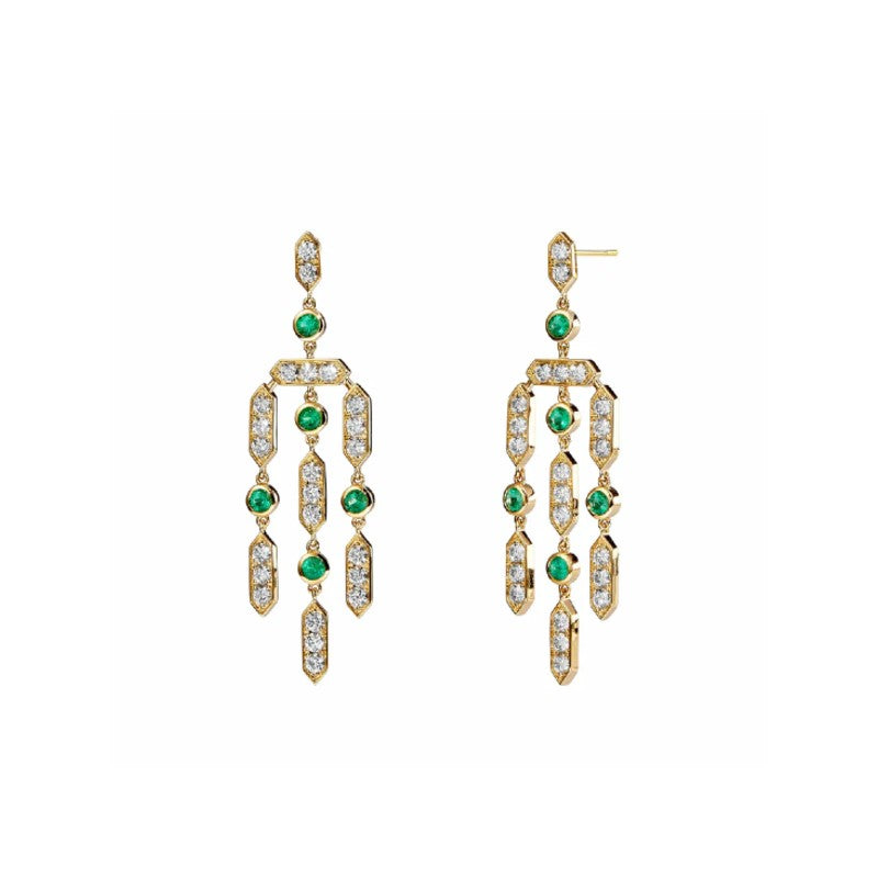 Syna Diamond & Emerald Mogul Chandelier Earrings