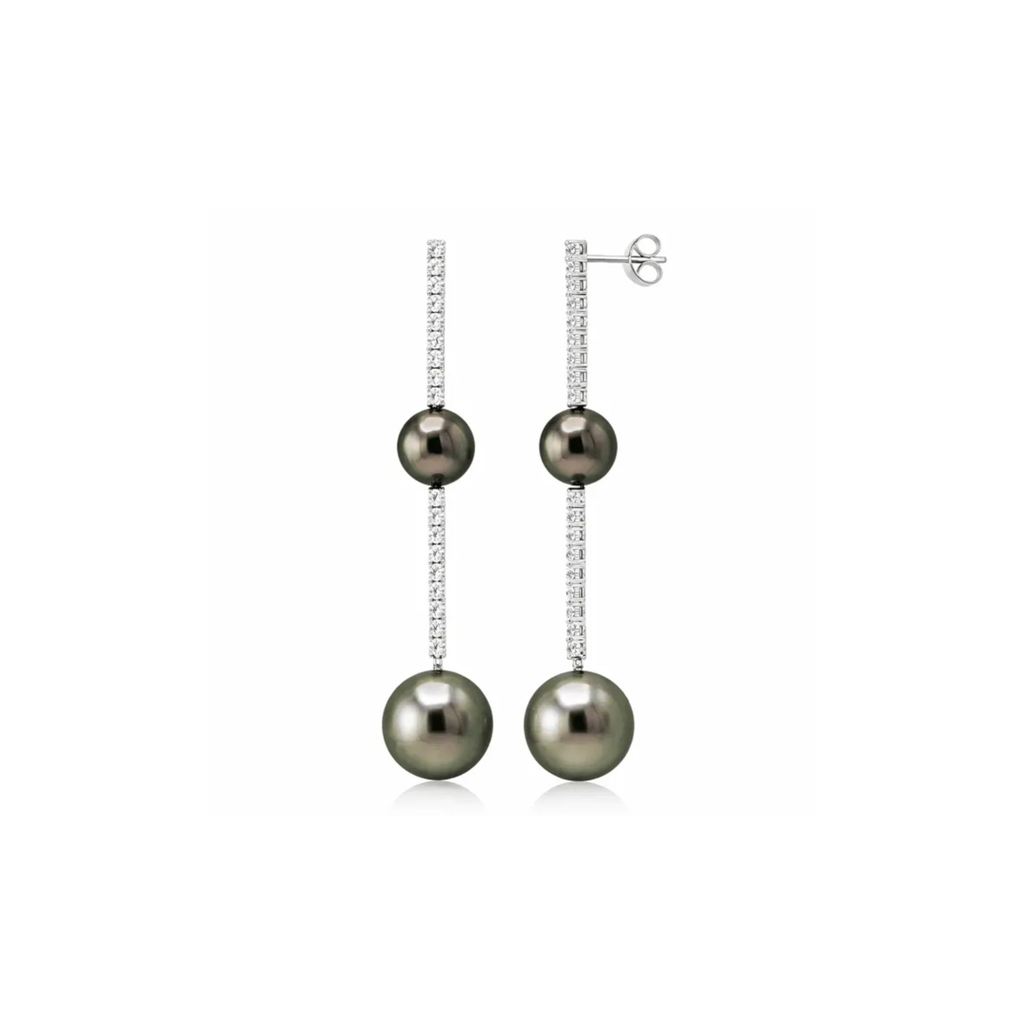 Tahitian Pearl & Diamond Linear Drop Earrings
