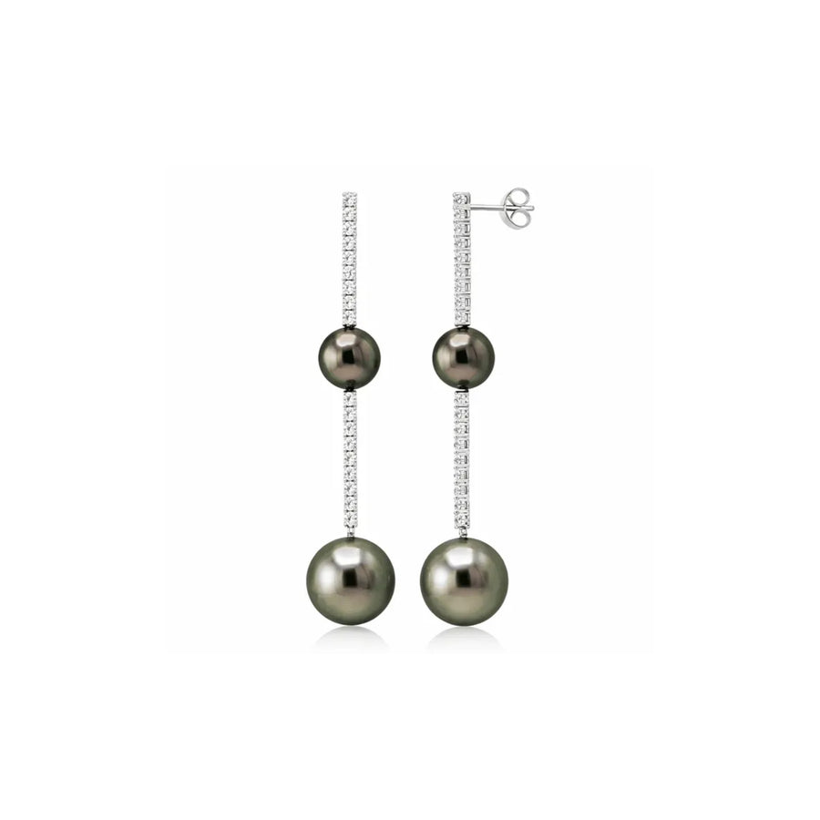 Tahitian Pearl & Diamond Linear Drop Earrings