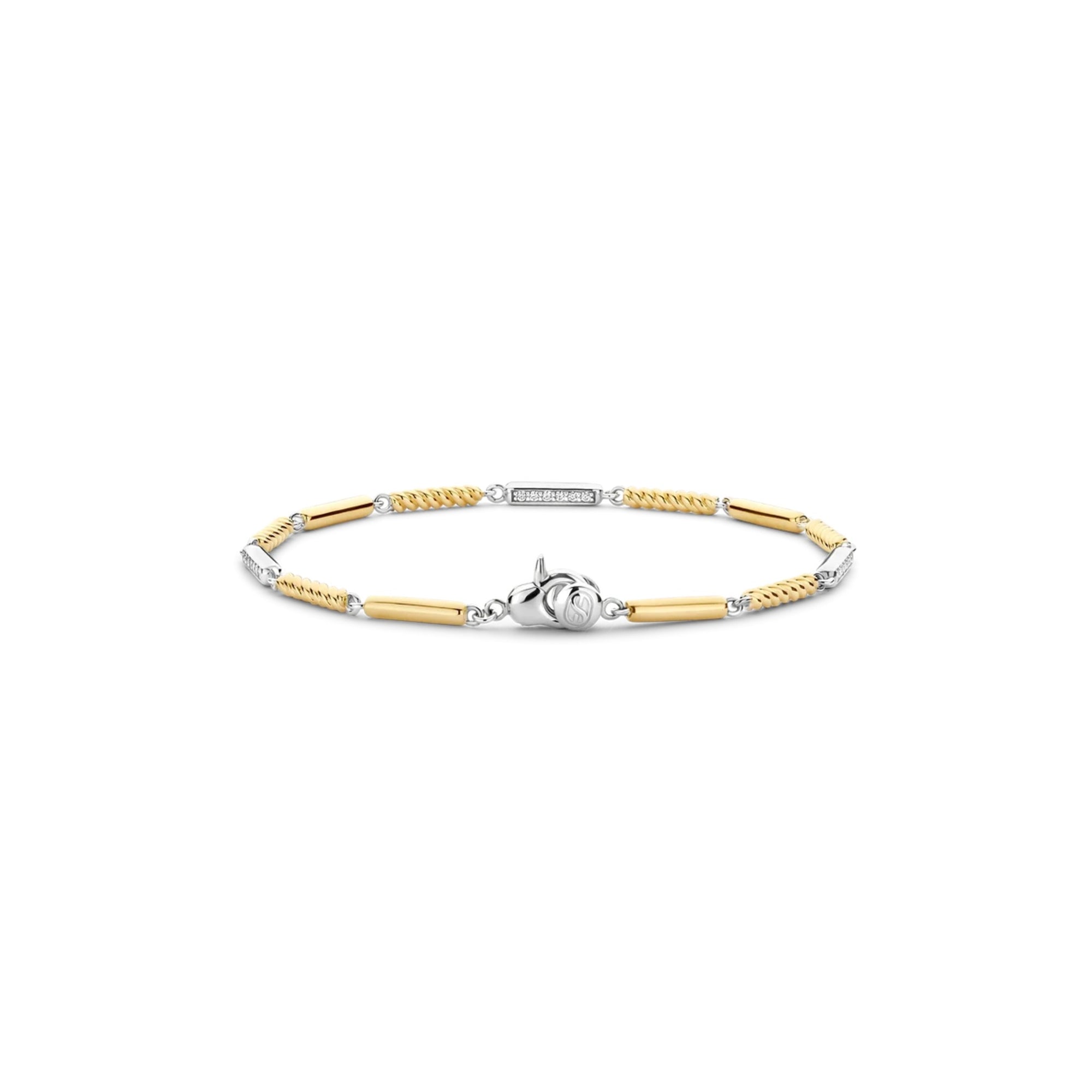 Ti Sento Milano Two-Tone Bar Bracelet in sterling silver and gold plating with pavé cubic zirconia