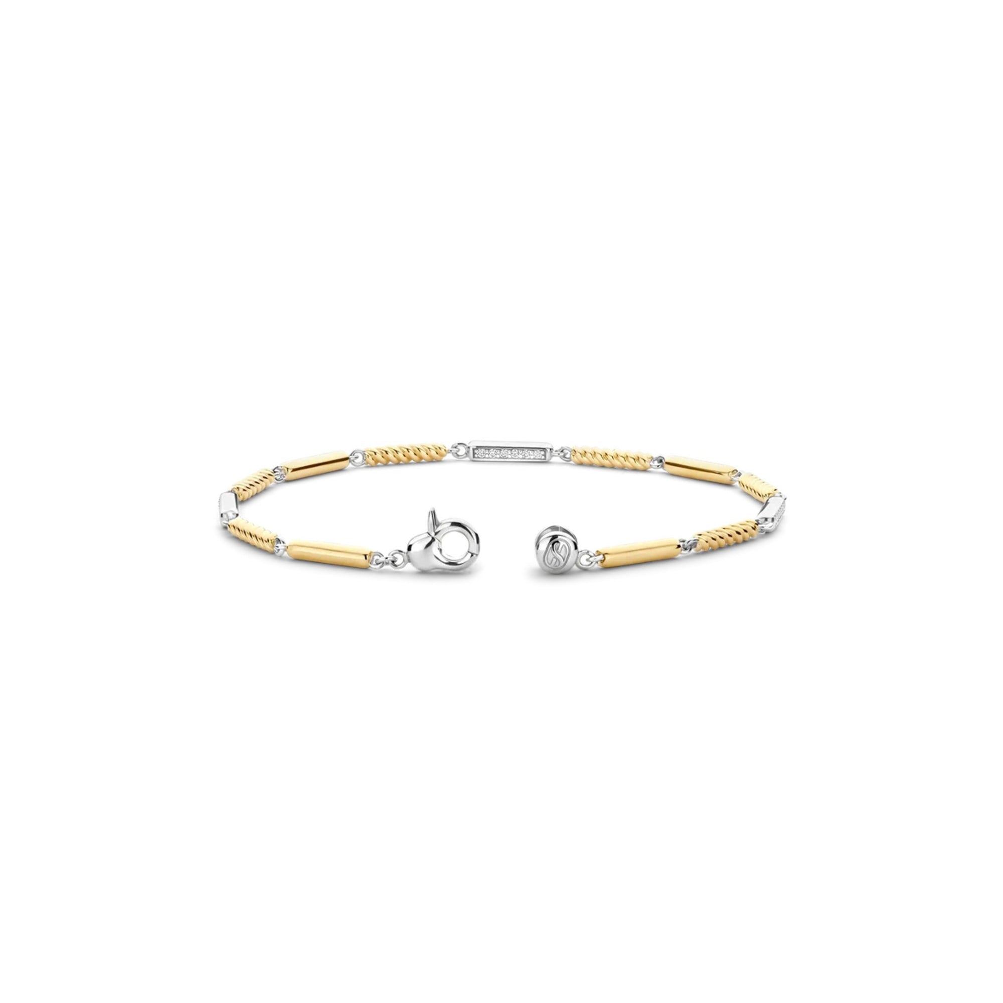 Ti Sento Milano Two-Tone Bar Bracelet in sterling silver and gold plating with pavé cubic zirconia