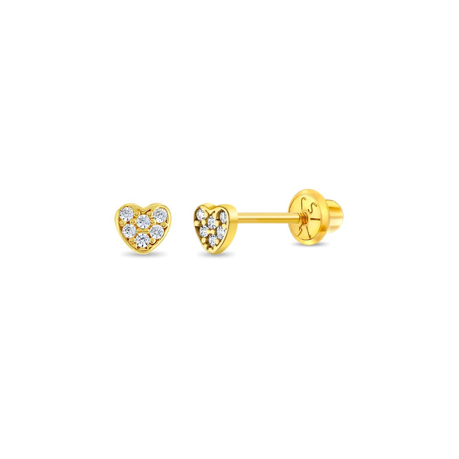 Tiny CZ Heart Little Girl's Stud Earrings