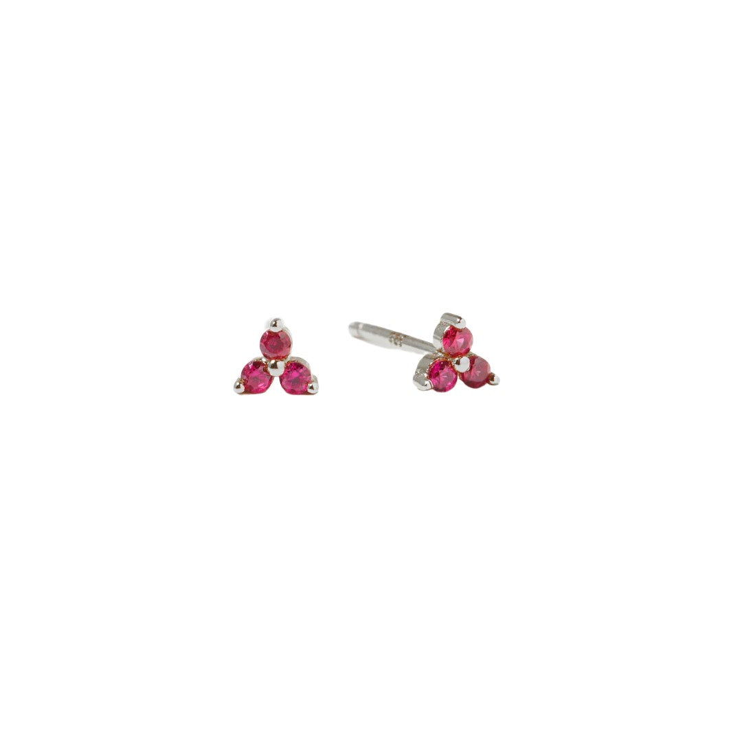Tiny Ruby Three Stone Studs