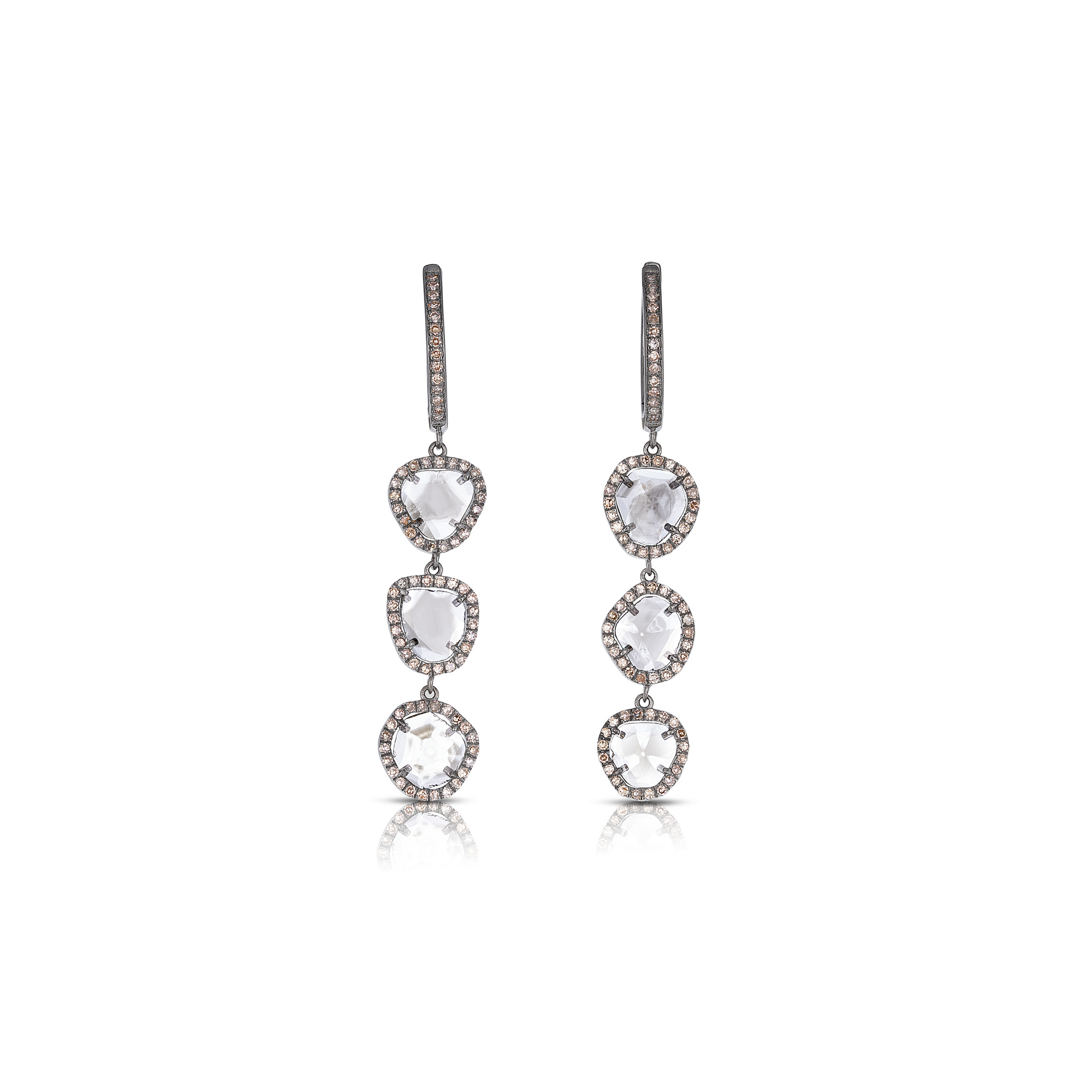Tara Mikolay Raw Diamond Triple Slice Earrings with Halo