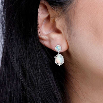 Double Opal Earrings with Diamonds