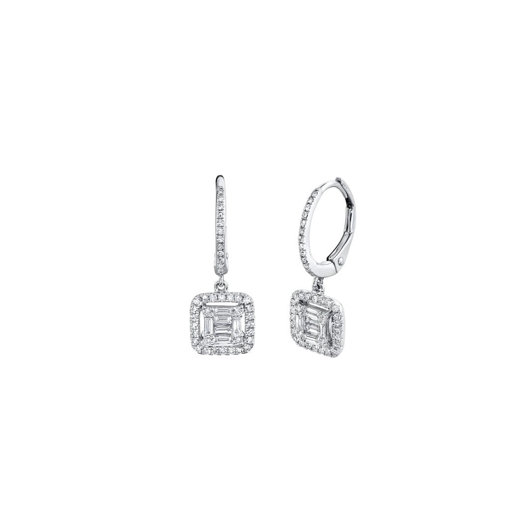 Shy Creation Baguette Diamond Drop Earrings