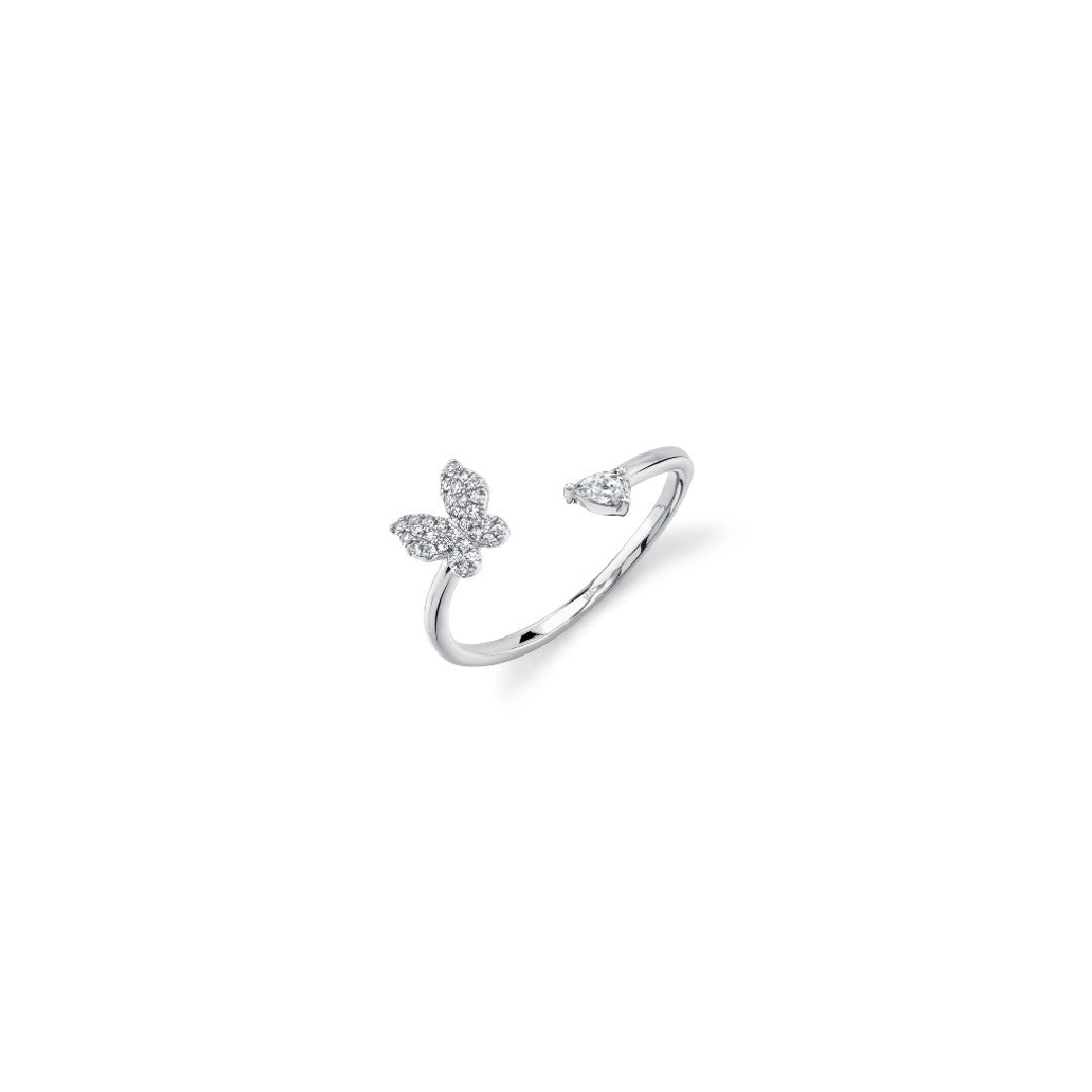 Shy Creation Diamond Pear & Pave Butterfly Open Ring