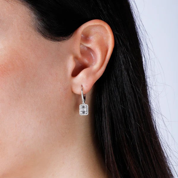 Emerald Cut Diamond Leverback Earrings