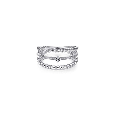 Gabriel & Co. Three Row Diamond Station Open Ring