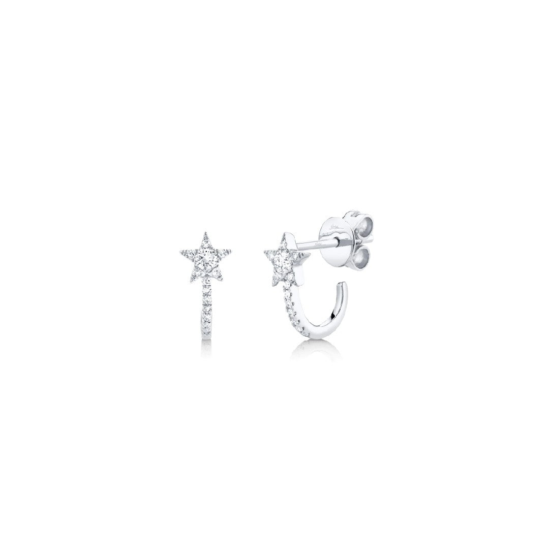Shy Creation Pave Diamond Star J-Hoop Earrings