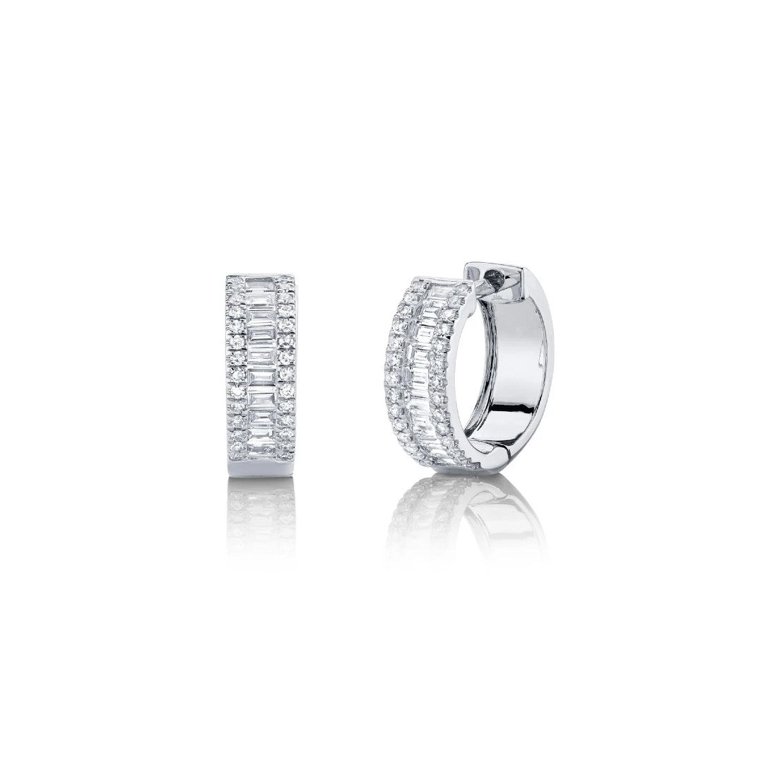 Shy Creation Diamond Baguette Huggie Earrings