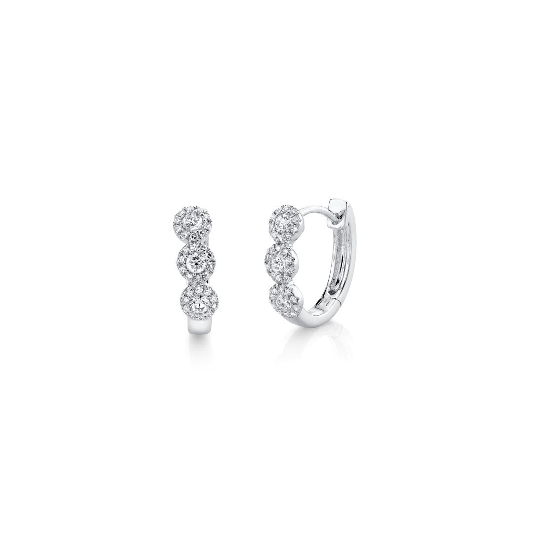 Shy Creation Triple Pave Diamond Circles Huggie Earrings