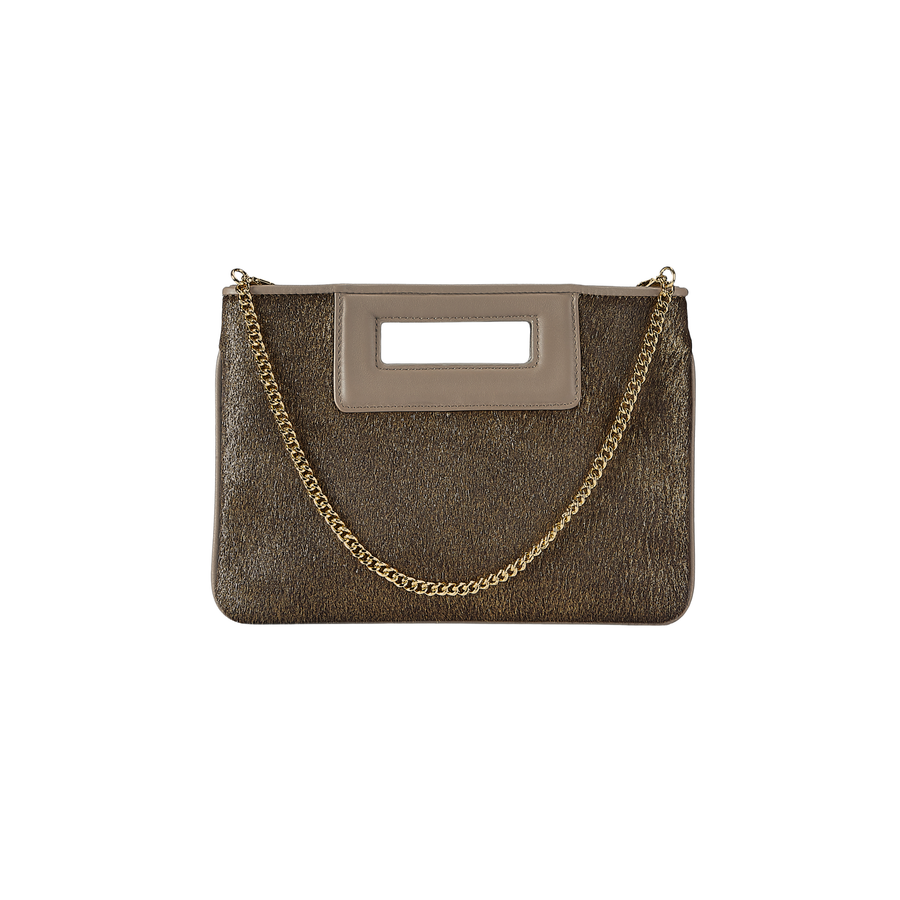 Gigi NY Willa Clutch in Gold Washed Haircalf