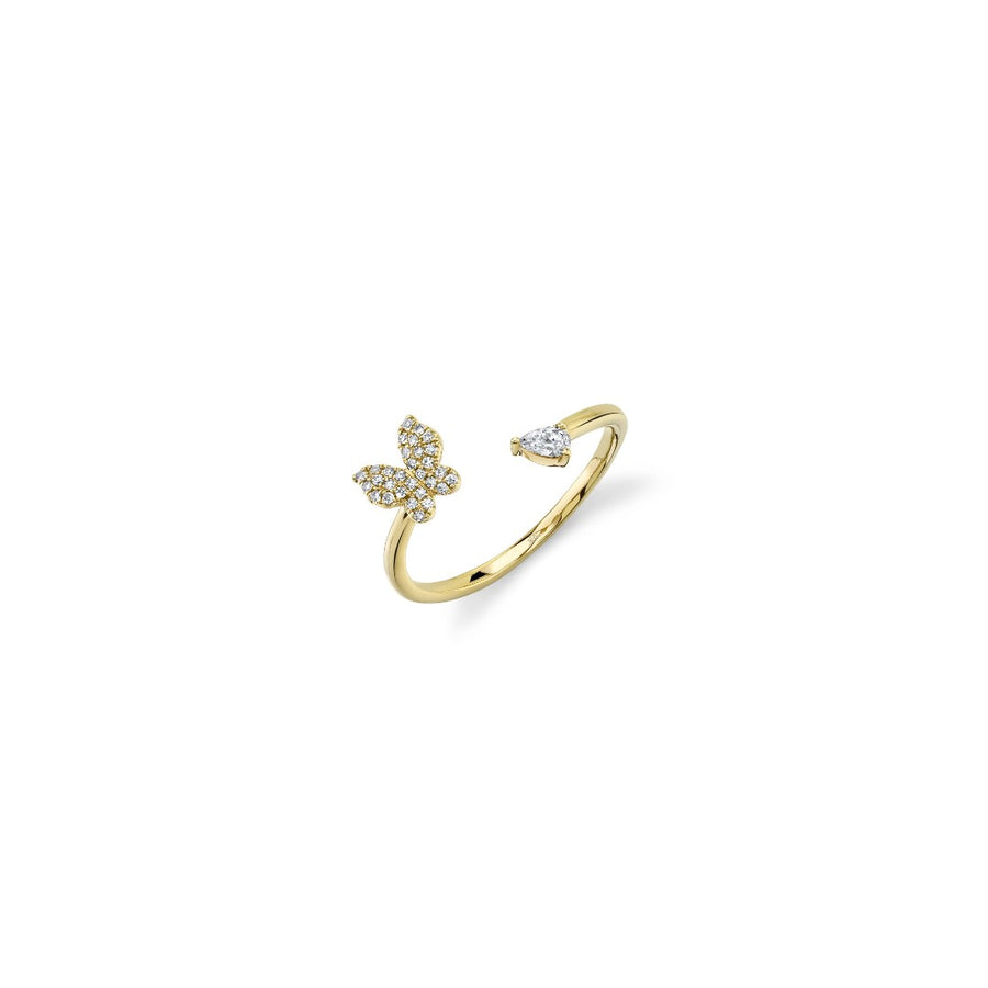 Shy Creation Diamond Pear & Pave Butterfly Open Ring