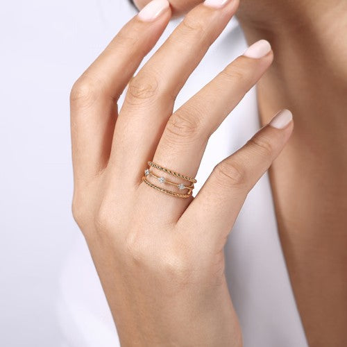 Gabriel & Co. Three Row Diamond Station Open Ring