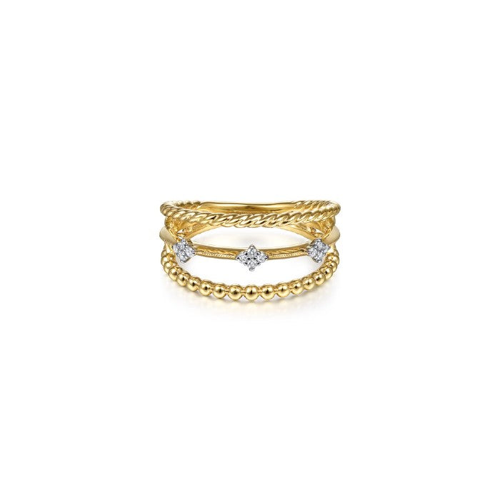 Gabriel & Co. Three Row Diamond Station Open Ring