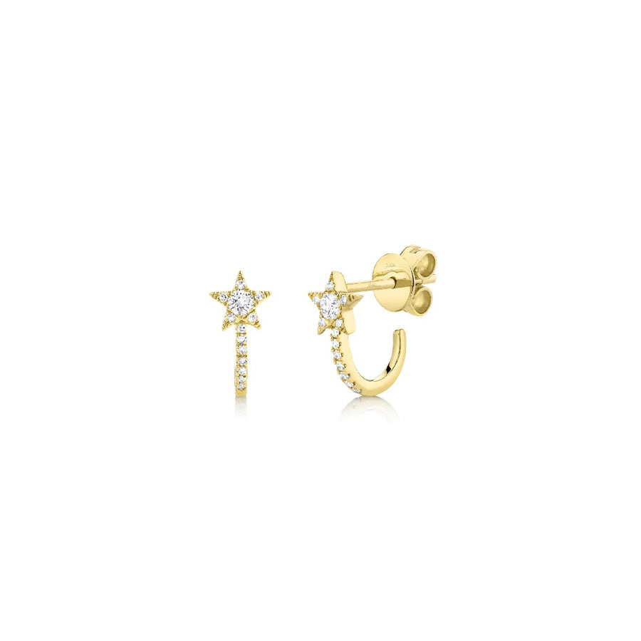 Shy Creation Pave Diamond Star J-Hoop Earrings