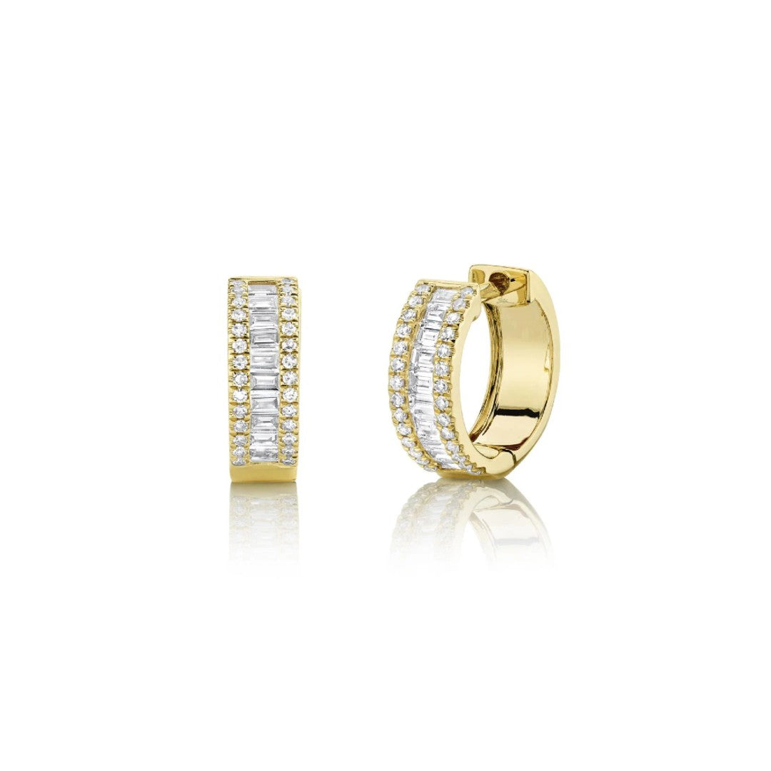 Shy Creation Diamond Baguette Huggie Earrings