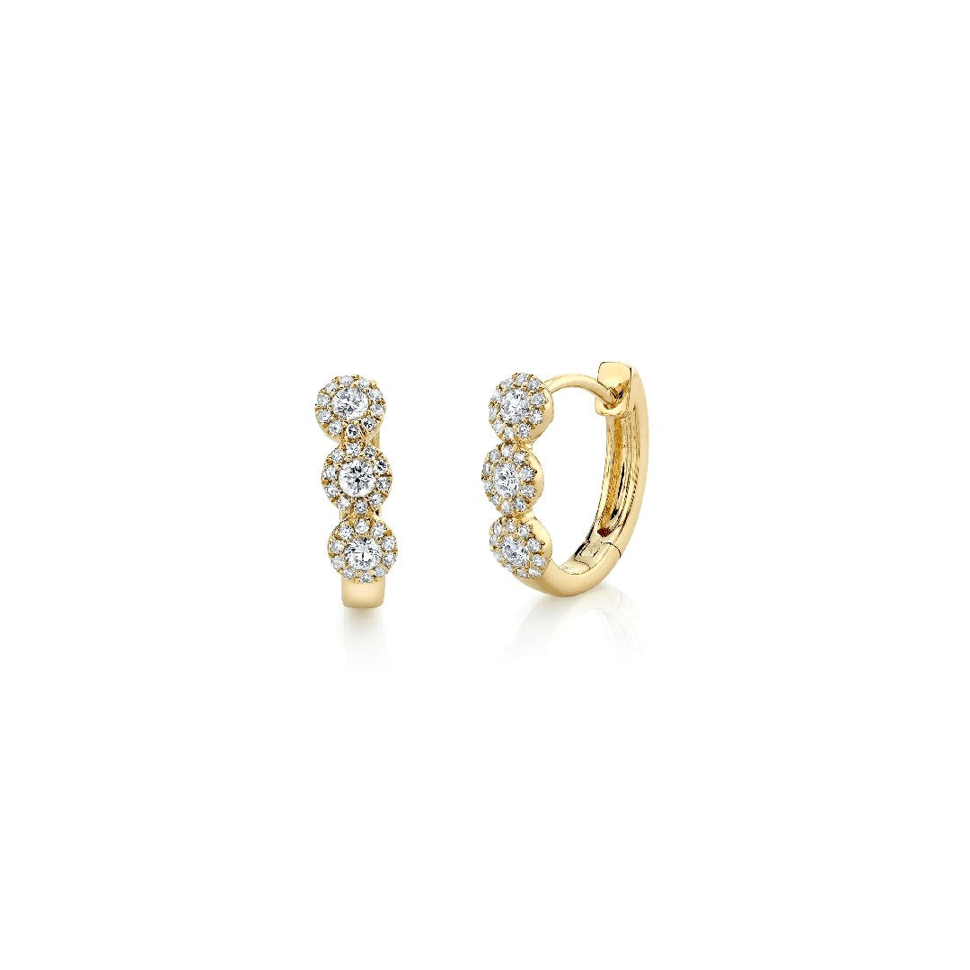 Shy Creation Triple Pave Diamond Circles Huggie Earrings