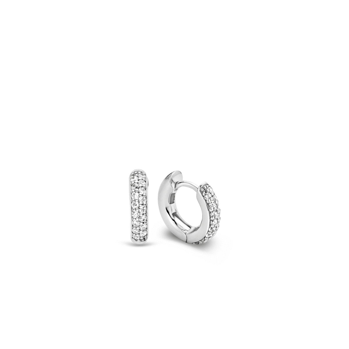 Ti Sento Milano Double Row Crystal Silver Huggy Hoop Earring