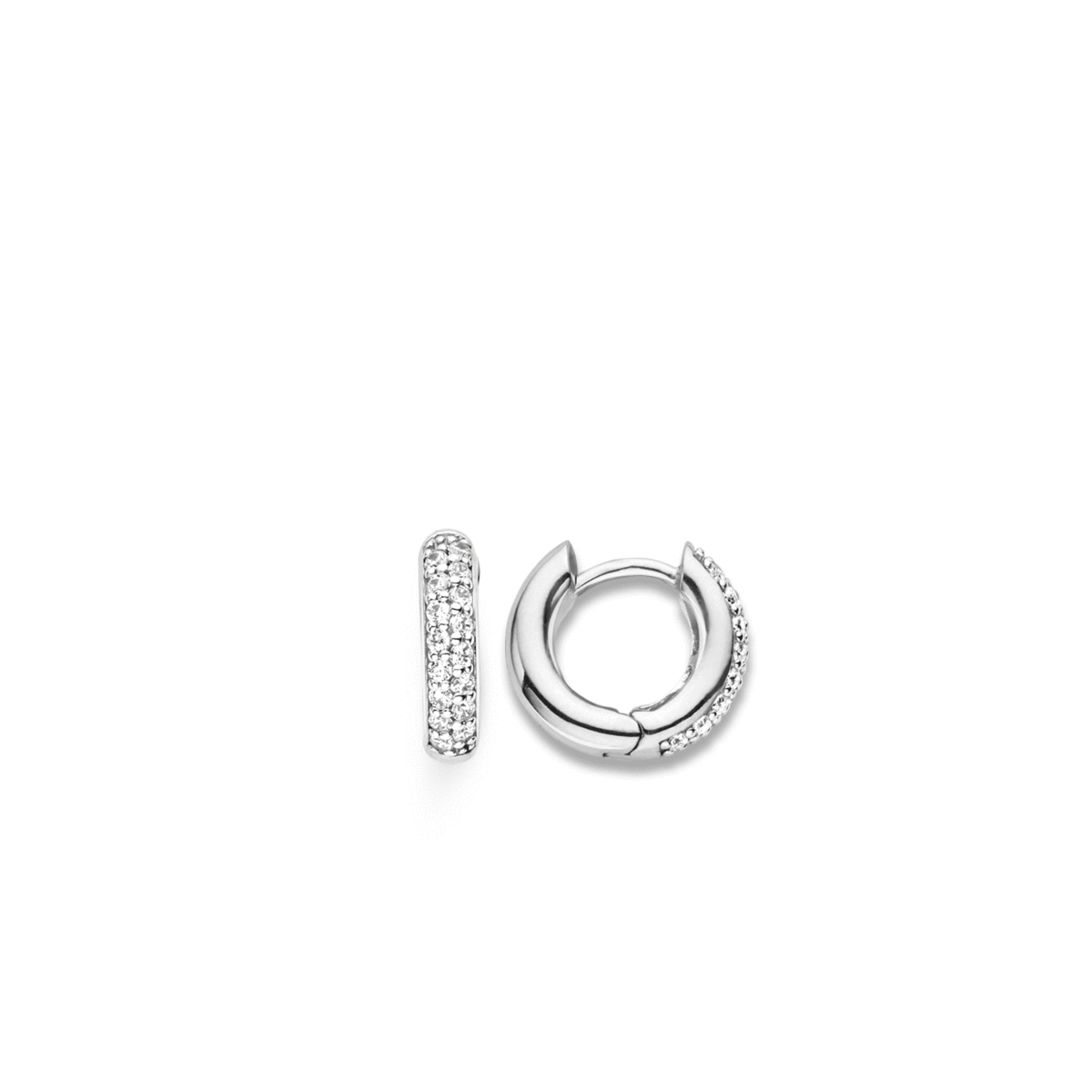 Ti Sento Milano Double Row Crystal Silver Huggy Hoop Earring