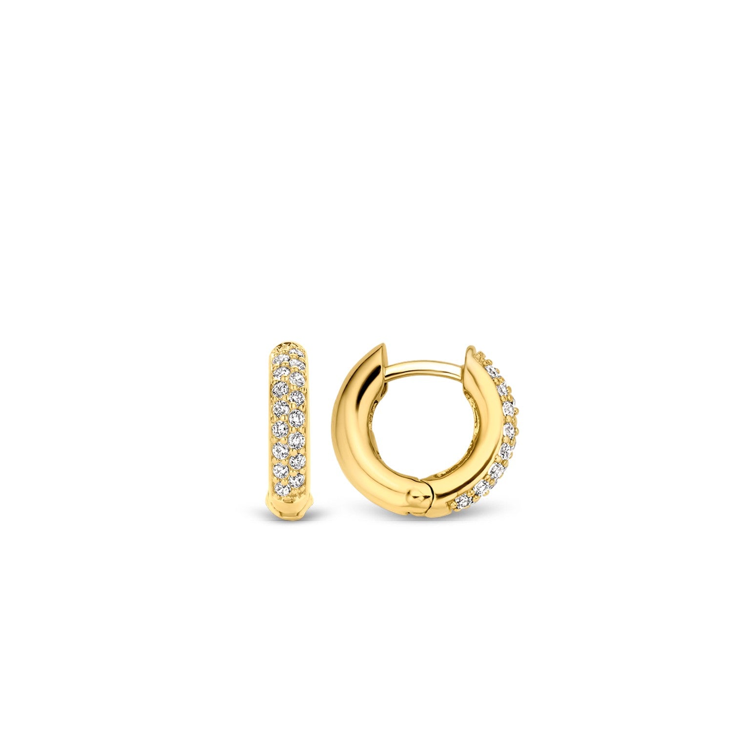 Ti Sento Milano Double Row Crystal Gold Huggy Hoop Earring