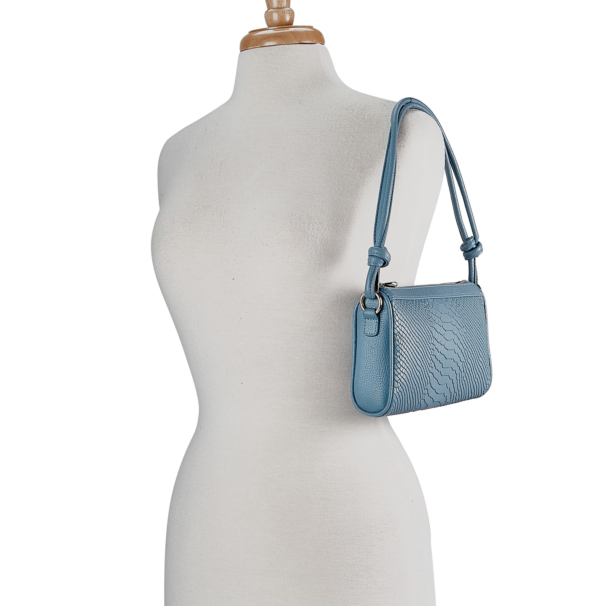 Gigi New York Maggie Knot Python-Embossed Shoulder Bag Slate Blue
