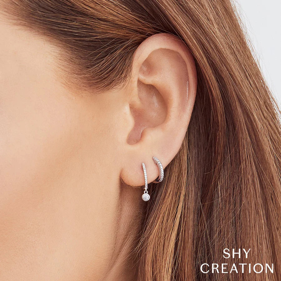 Shy Creation Mini Bezel Diamond Huggie Earrings