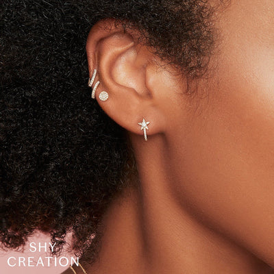 Shy Creation Pave Diamond Star J-Hoop Earrings