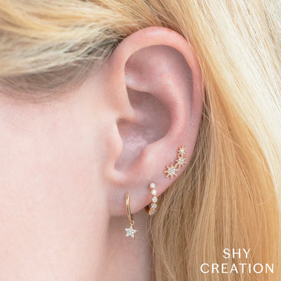 Shy Creation Triple Diamond Starburst Earrings