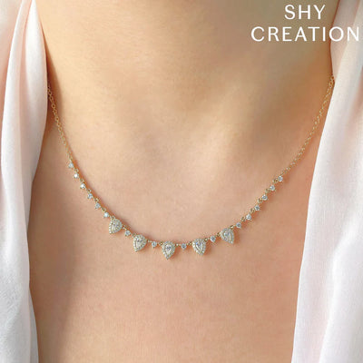 Shy Creation Diamond Pear Necklace in White Gold