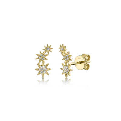 Triple Diamond Starburst Earrings in Yellow Gold