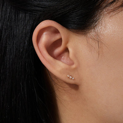 AURELIE GI Clara Rose Cut Triple White Sapphire Stud Earring