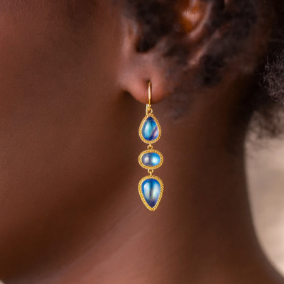 Amáli Moonstone Pebble Triple Stone Earrings